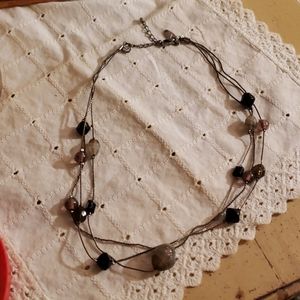 NY Signed Vintage 90's 3 Strand Beaded Necklace